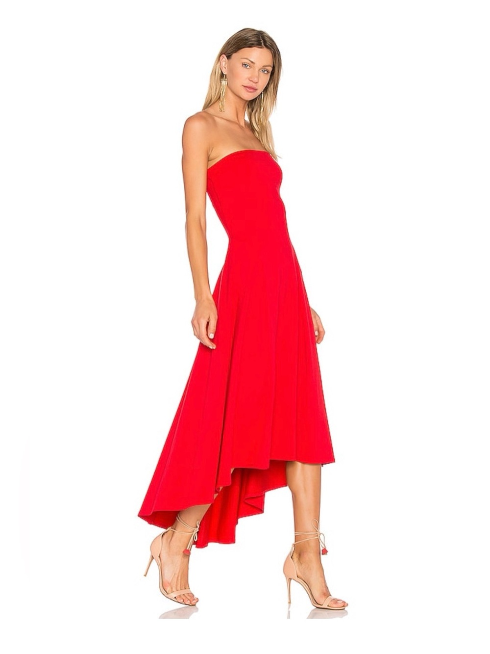 Strapless High-Low Red Maxi Dress